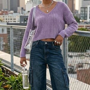 Arizona Jean Company Women's Purple V-Neck Sweater